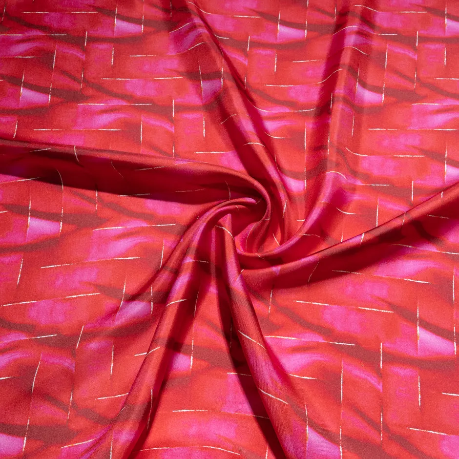 Red & Pink Printed Pure Silk Twill