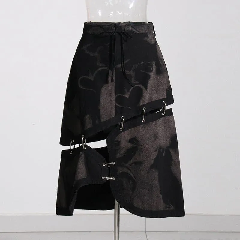 Retro tie-dye asymmetric skirt