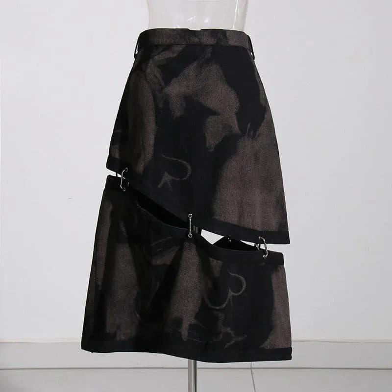 Retro tie-dye asymmetric skirt