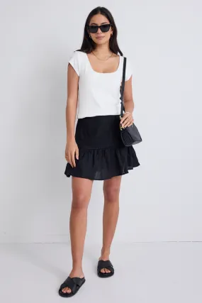 Revival Black Linen Tiered Mini Skirt