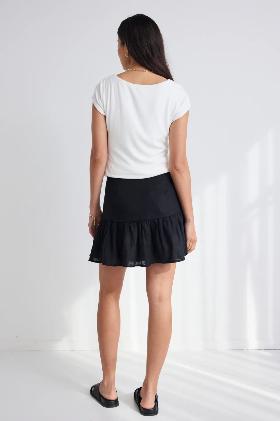 Revival Black Linen Tiered Mini Skirt