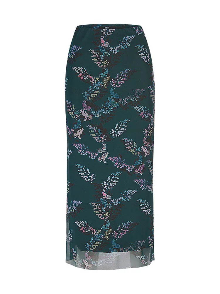 Riani Mesh Skirt Dark Sea Patterned