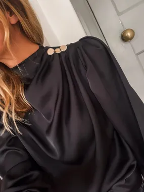 Ruched Neck Silk Blouse