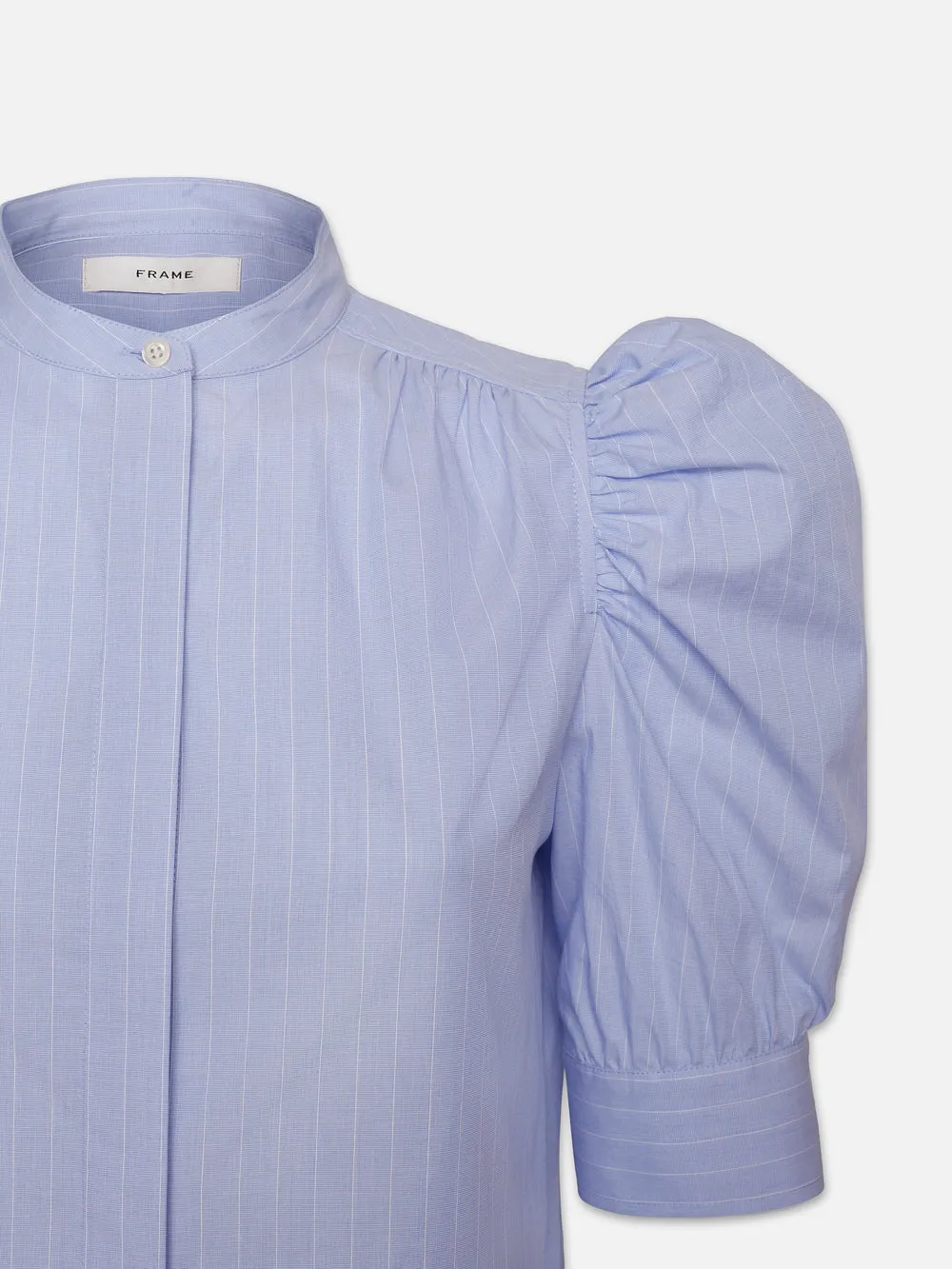 Ruched Puff Sleeve Shirt -- Chambray Blue