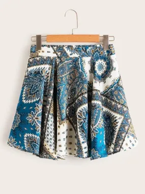 Scarf Print Flared Mini Skirt