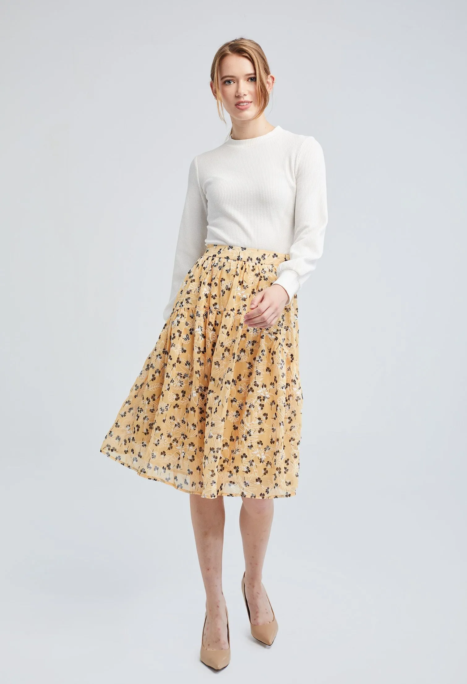 Scatter Floral Contrast Tiered Skirt