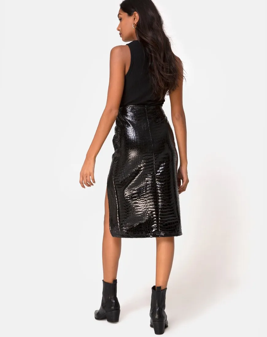 Sika Midi Skirt in PU Croco Black