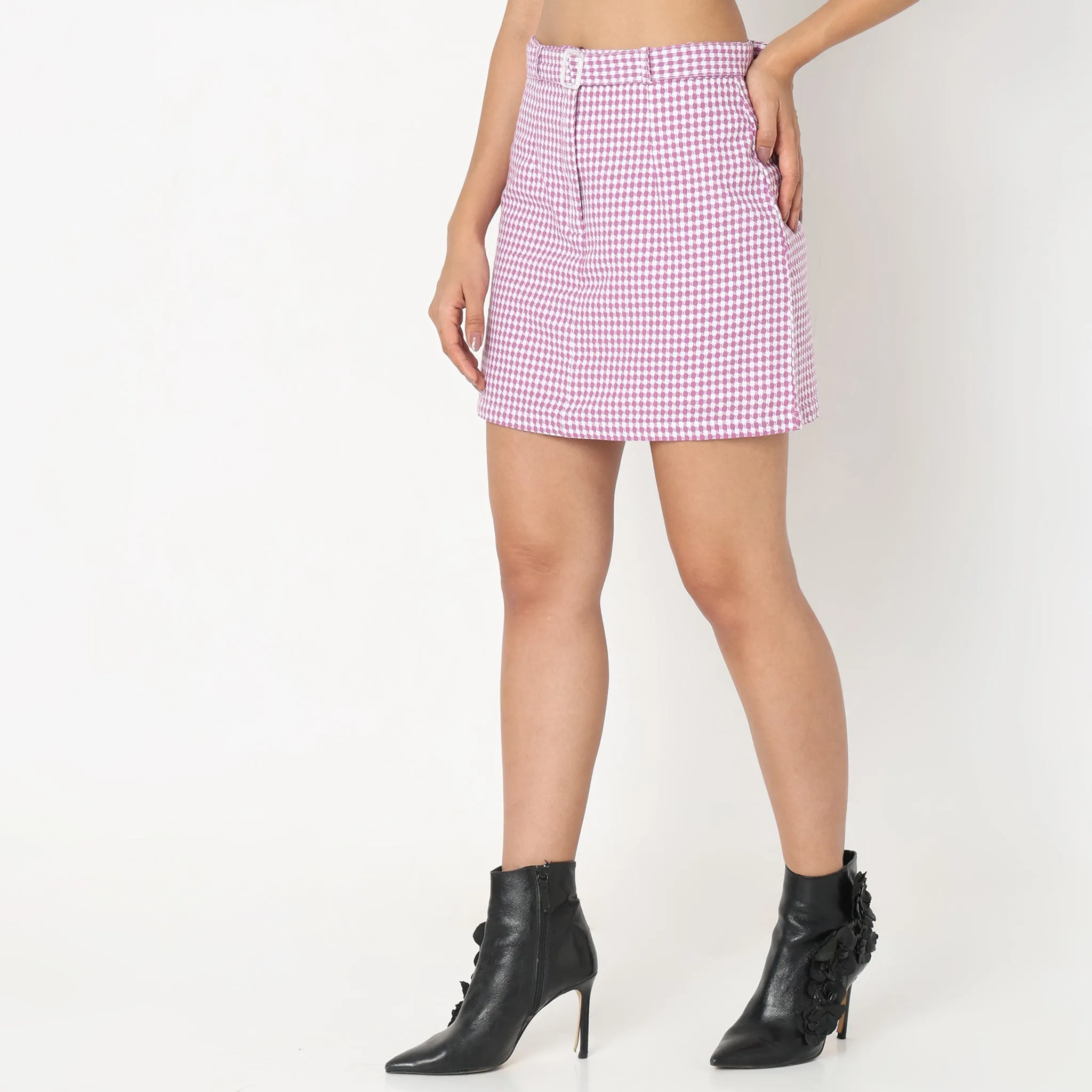 Slim Fit Checkered Skirt