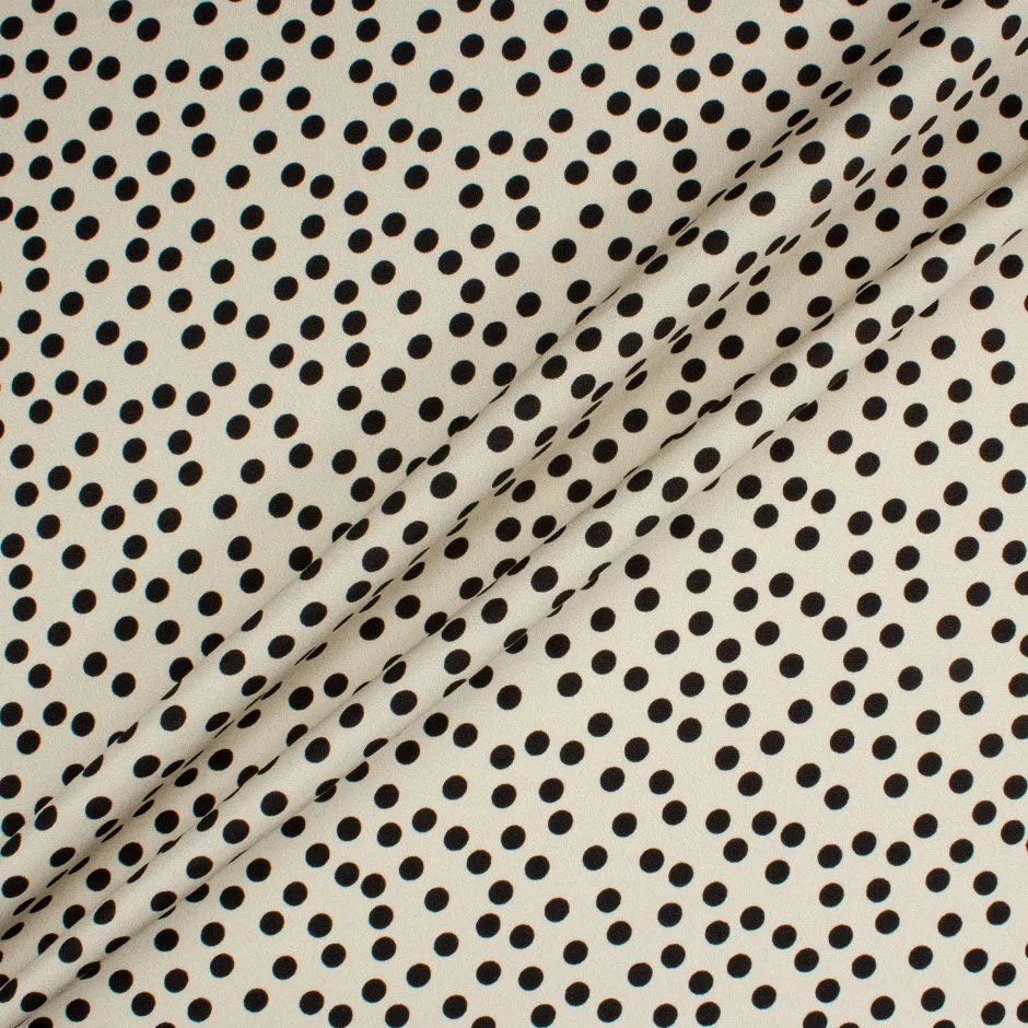 Small Black Spotted Pale Beige Stretch Silk Crêpe