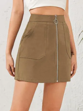 Solid O-ring Zip Up Skirt