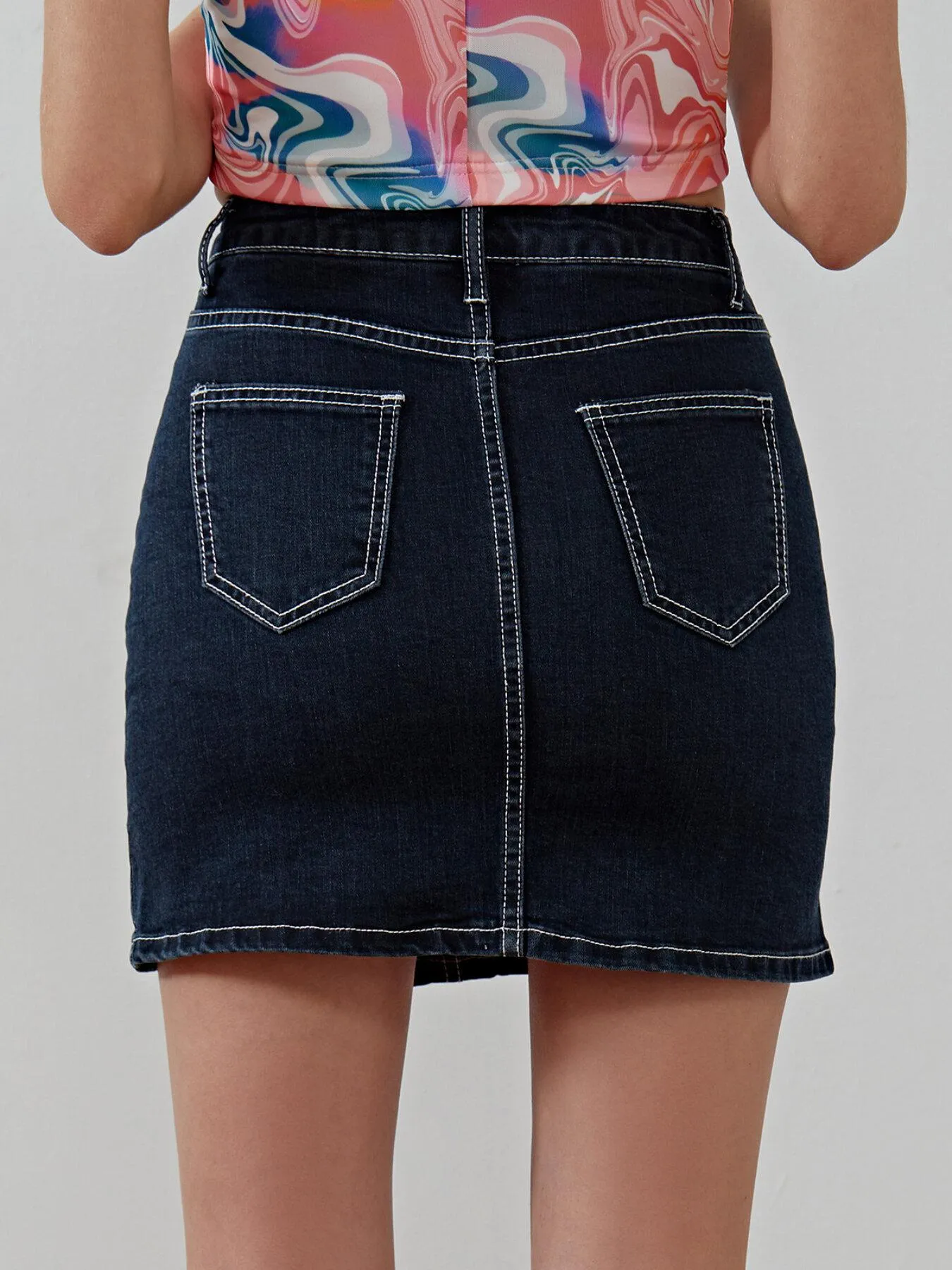 Split Pocket Bodycon Denim Skirt