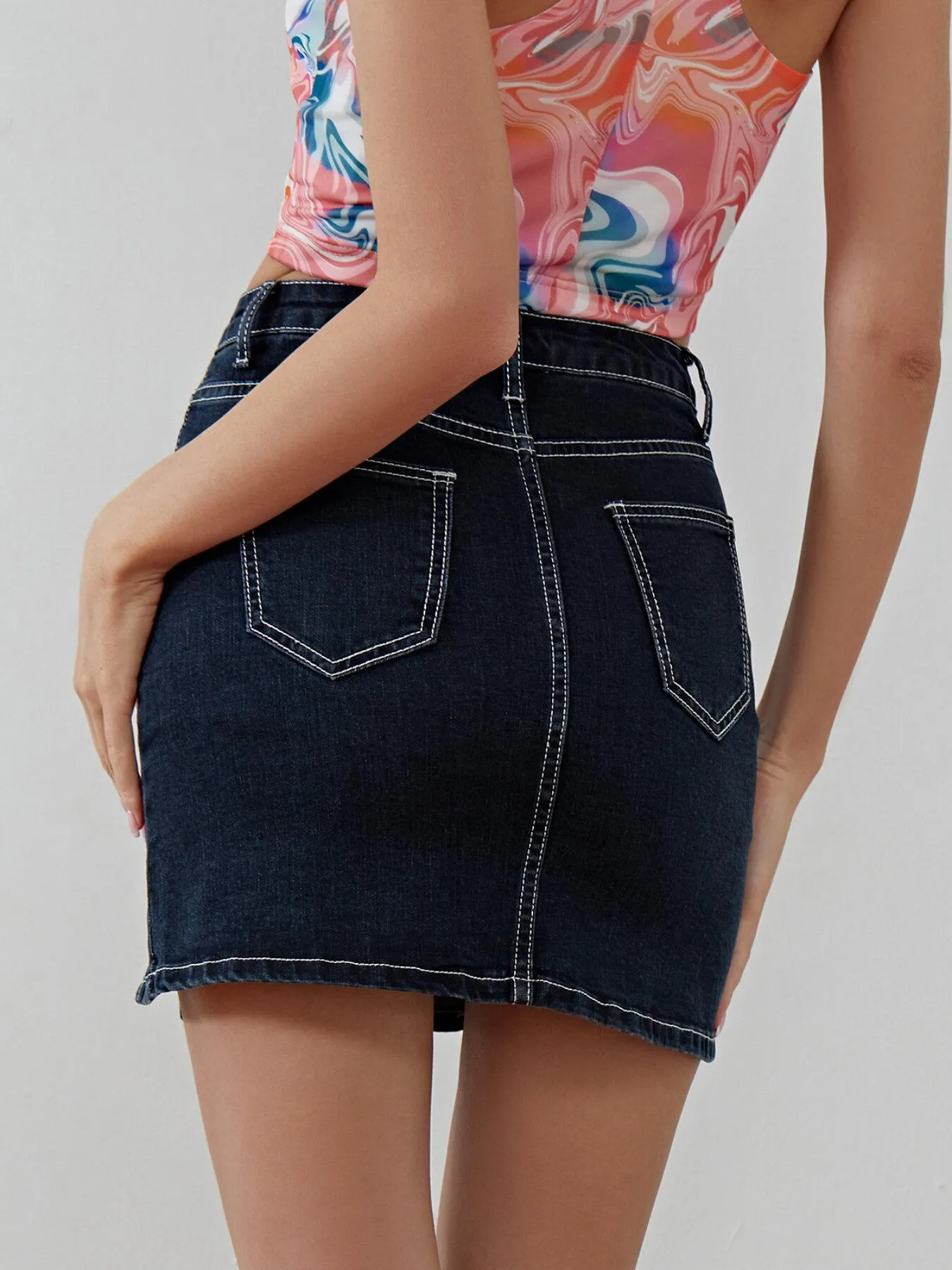 Split Pocket Bodycon Denim Skirt