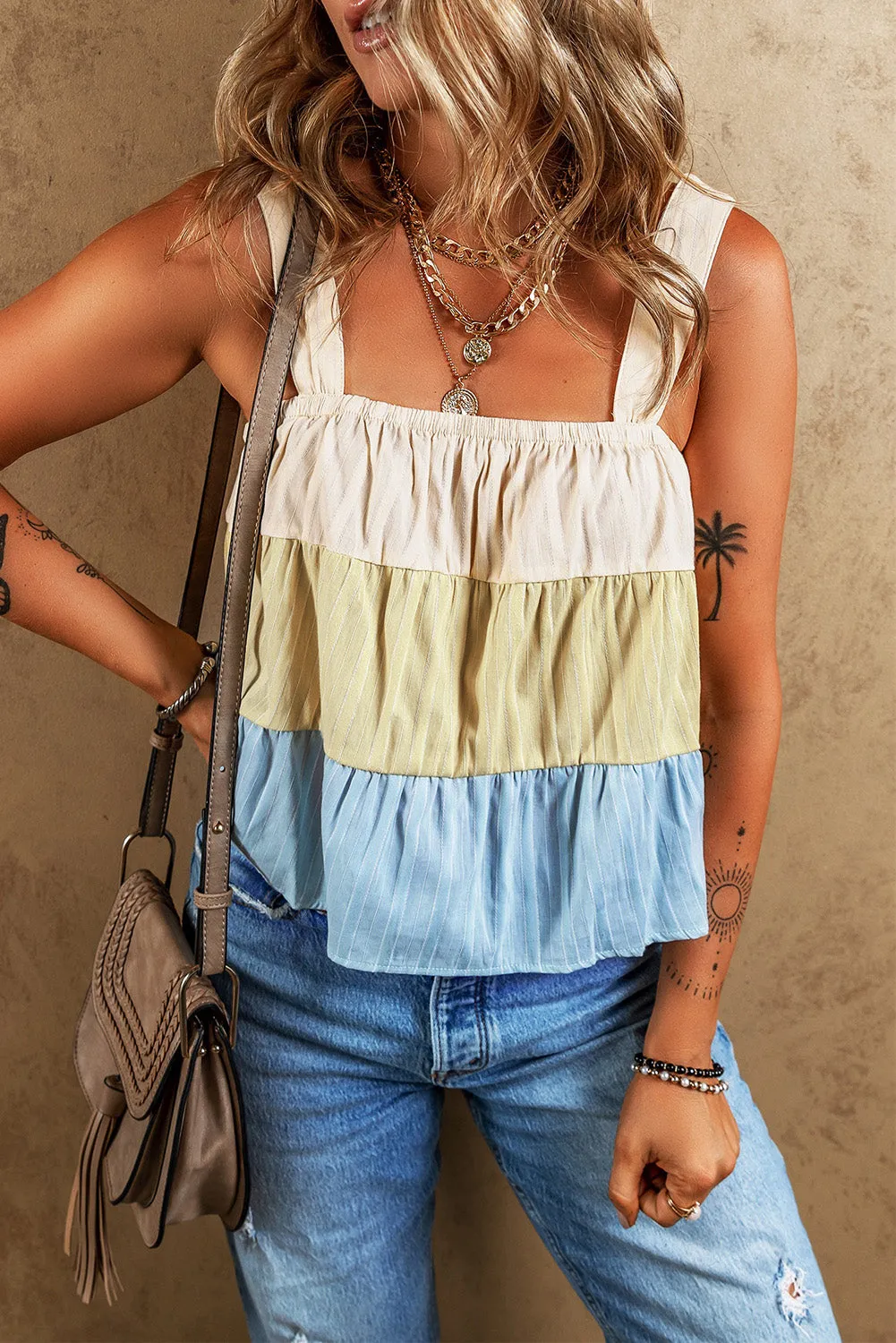 Stripe Colorblock Tiered Tank Top