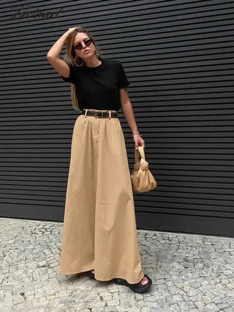 TAVIMART -  Solid Long Skirts For Women Clothing Ankle Length Faldones Para Mujer Elegant Jupe Femme Office Lady Casual Streetwear Pockets