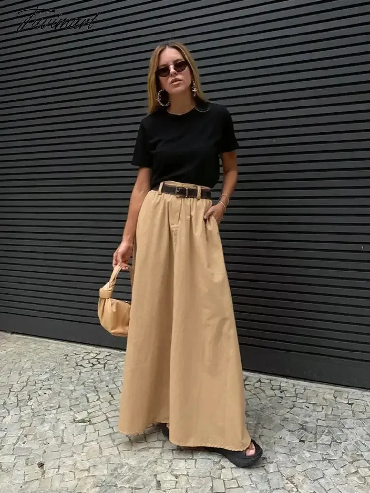 TAVIMART -  Solid Long Skirts For Women Clothing Ankle Length Faldones Para Mujer Elegant Jupe Femme Office Lady Casual Streetwear Pockets