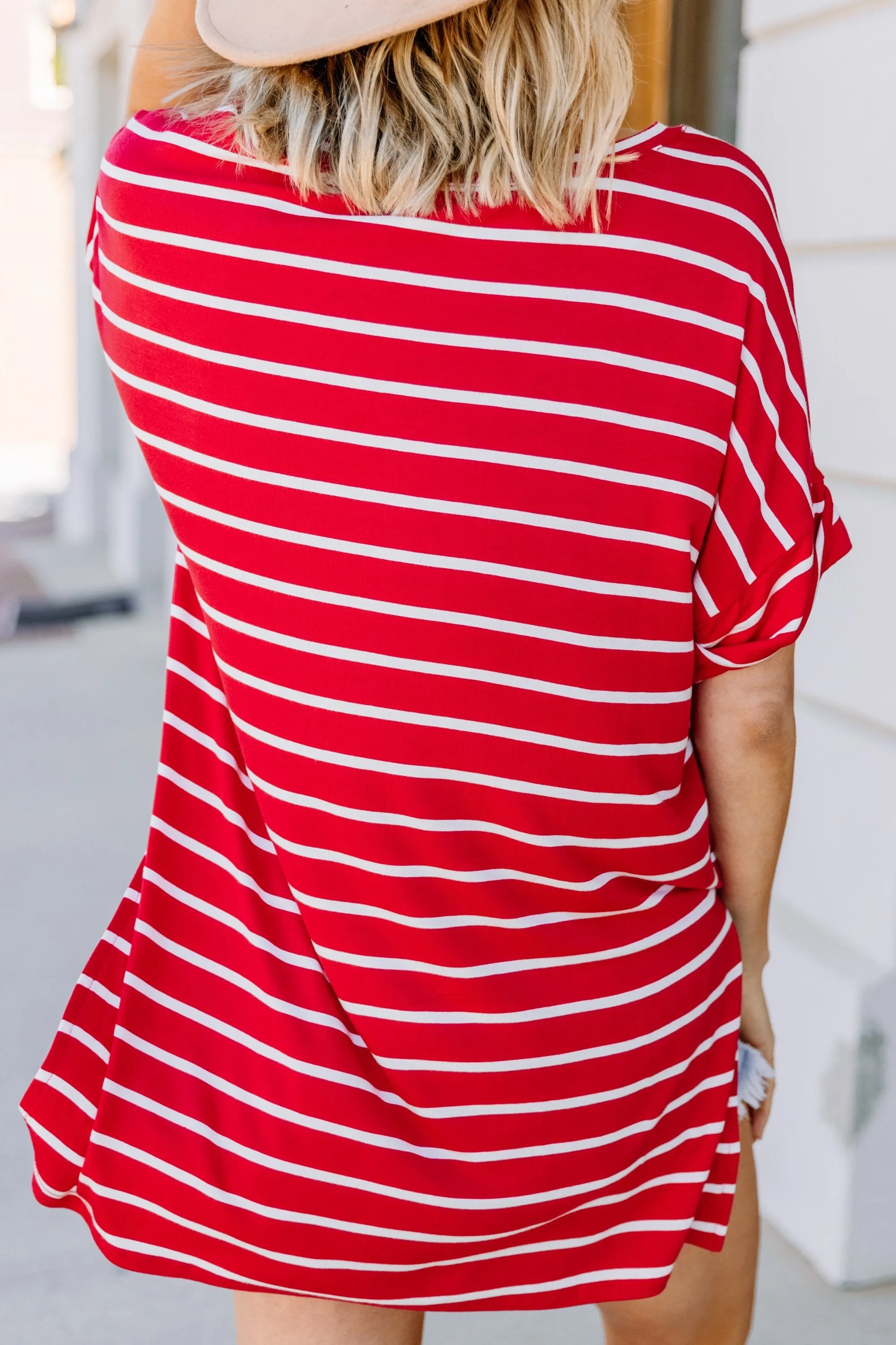 This Is No Joke Ruby Red Striped Top