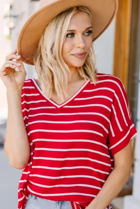 This Is No Joke Ruby Red Striped Top