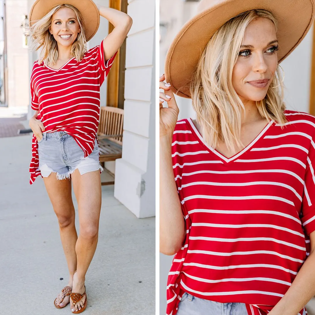 This Is No Joke Ruby Red Striped Top