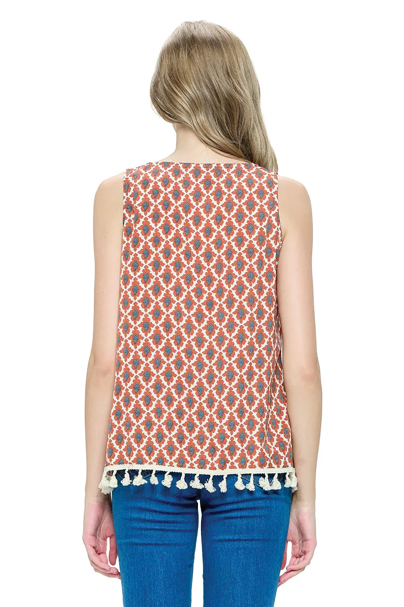 Top Patterned Tassel Hem