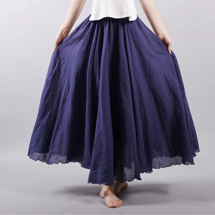 VenusFox Boho Linen Cotton Elastic Waist Maxi Skirts