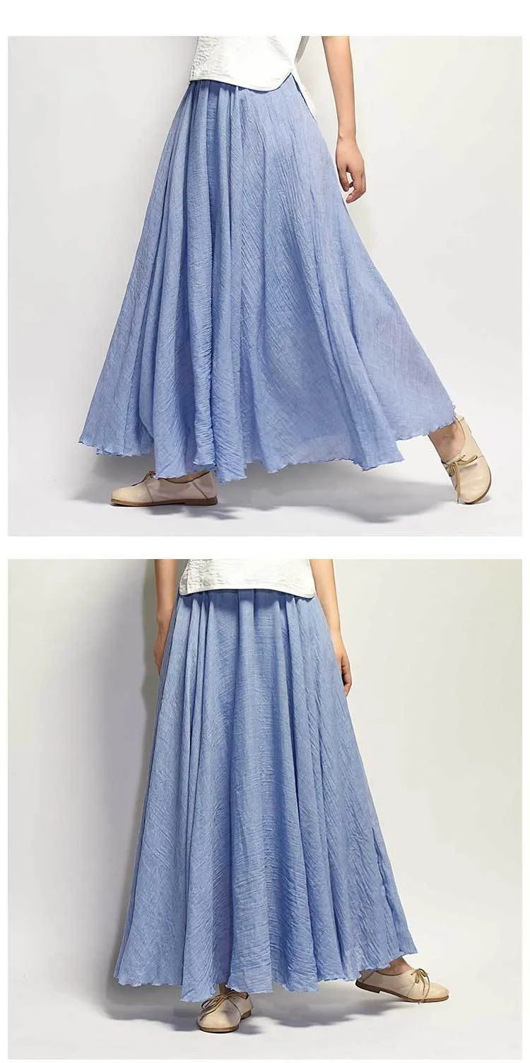 VenusFox Boho Linen Cotton Elastic Waist Maxi Skirts