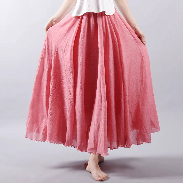 VenusFox Boho Linen Cotton Elastic Waist Maxi Skirts