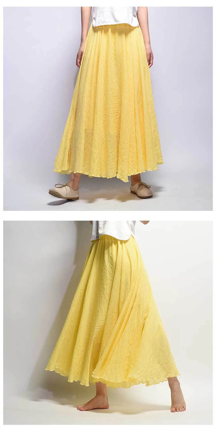 VenusFox Boho Linen Cotton Elastic Waist Maxi Skirts