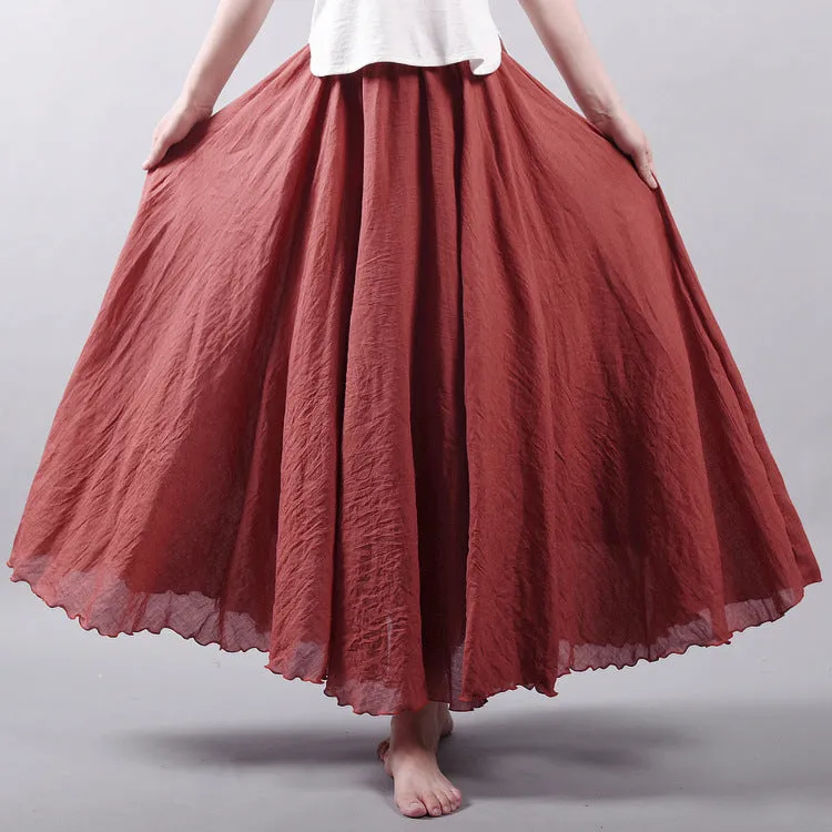 VenusFox Boho Linen Cotton Elastic Waist Maxi Skirts