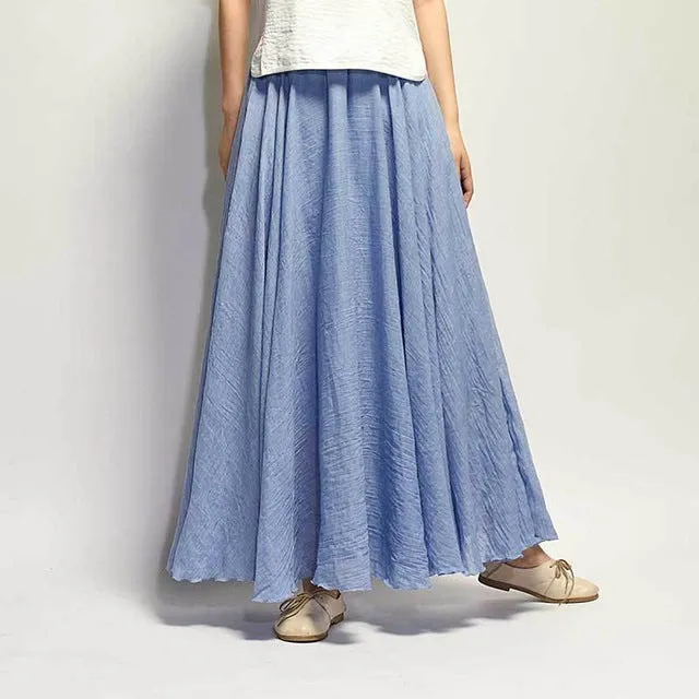 VenusFox Boho Linen Cotton Elastic Waist Maxi Skirts