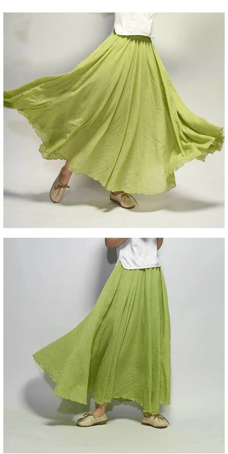 VenusFox Boho Linen Cotton Elastic Waist Maxi Skirts