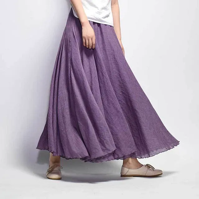 VenusFox Boho Linen Cotton Elastic Waist Maxi Skirts