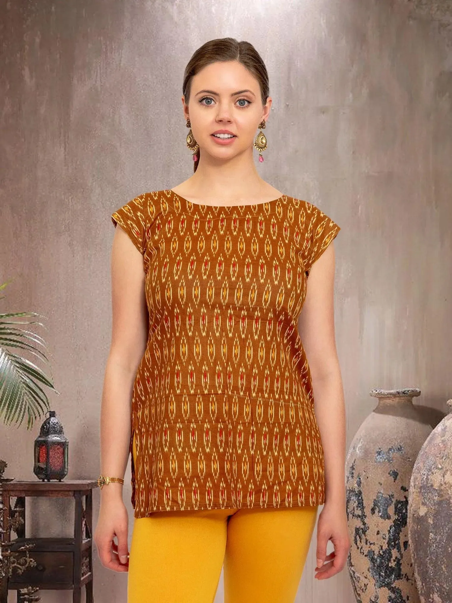 Vibrant Verve - Brown Printed Short Top