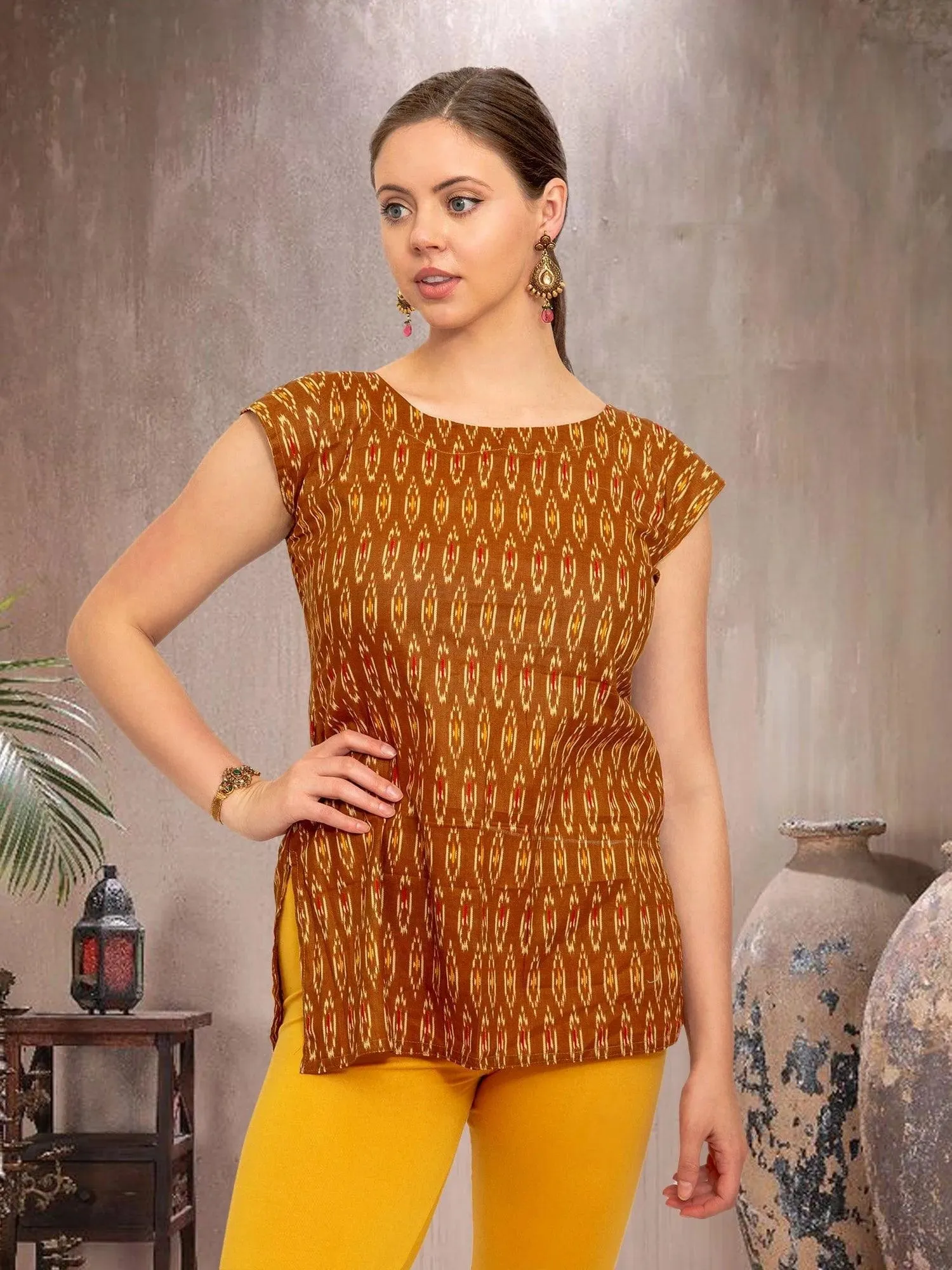 Vibrant Verve - Brown Printed Short Top