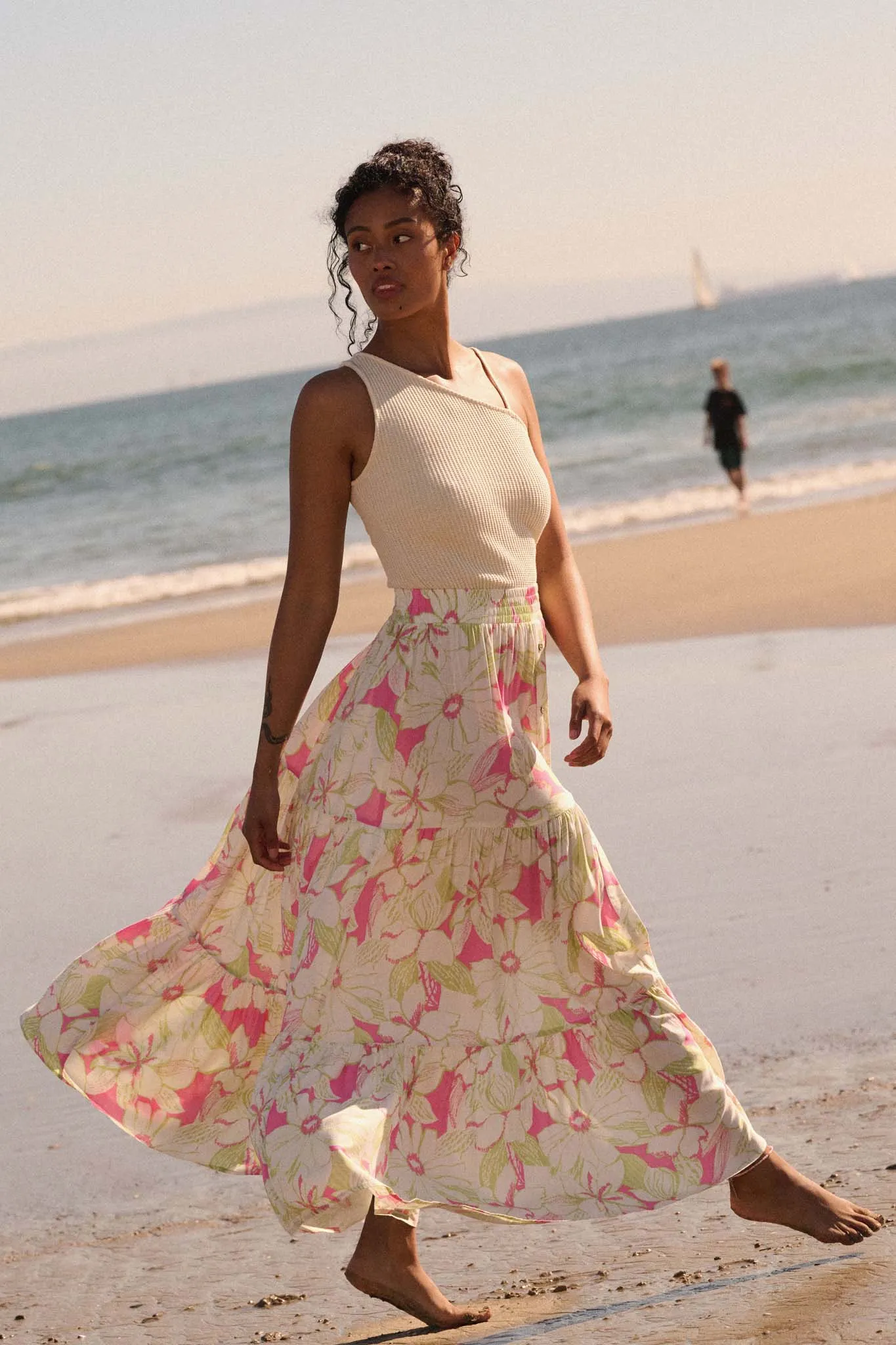 Waikiki Weekend Tiered Floral Buttoned Maxi Skirt