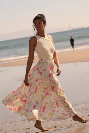 Waikiki Weekend Tiered Floral Buttoned Maxi Skirt