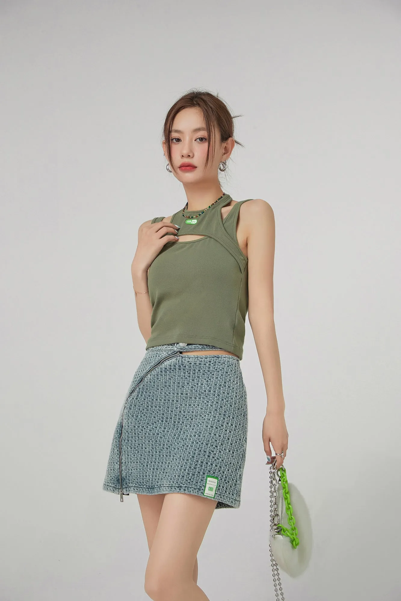 Waist Cutout Denim Mini Skirt