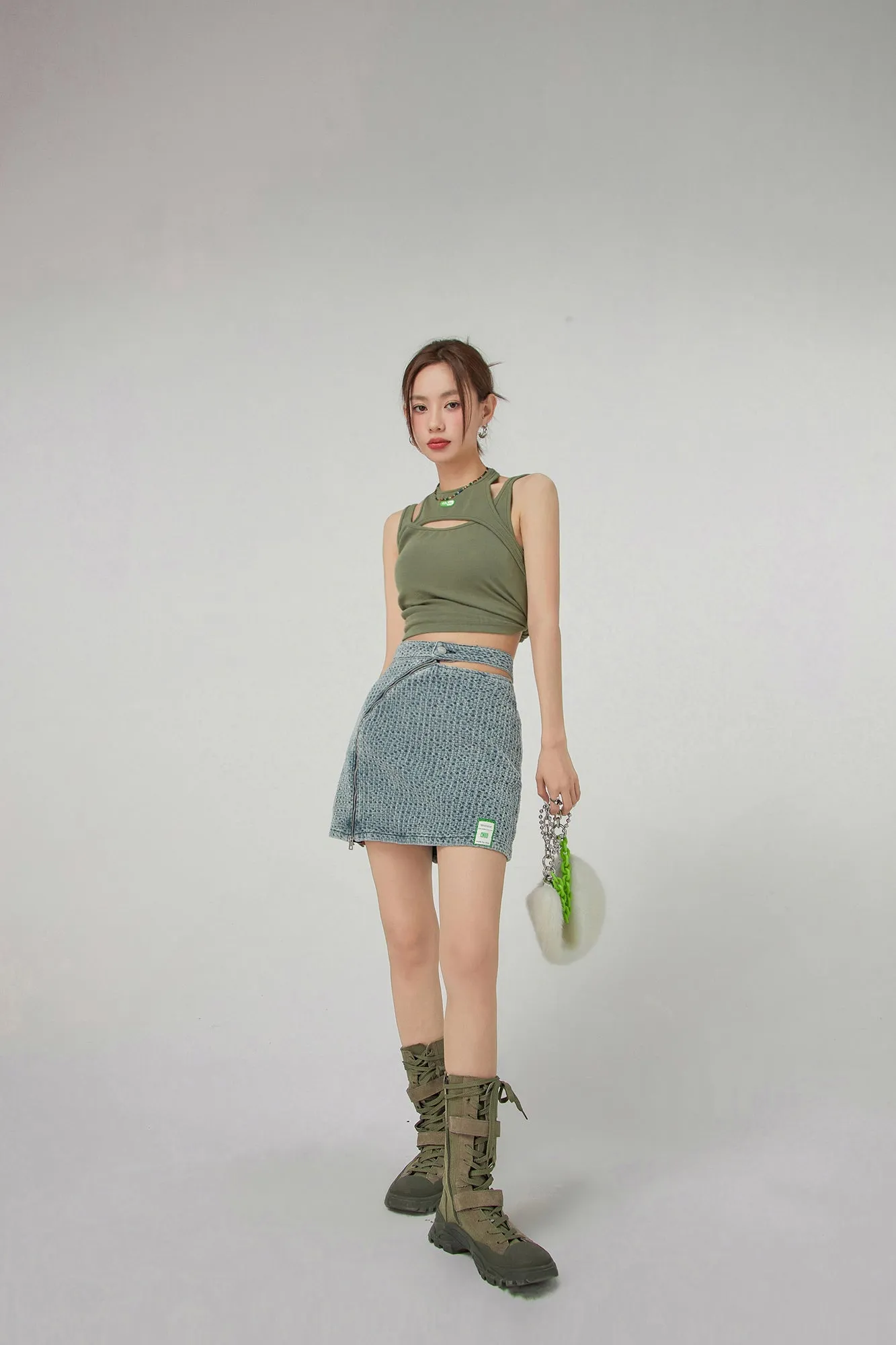 Waist Cutout Denim Mini Skirt