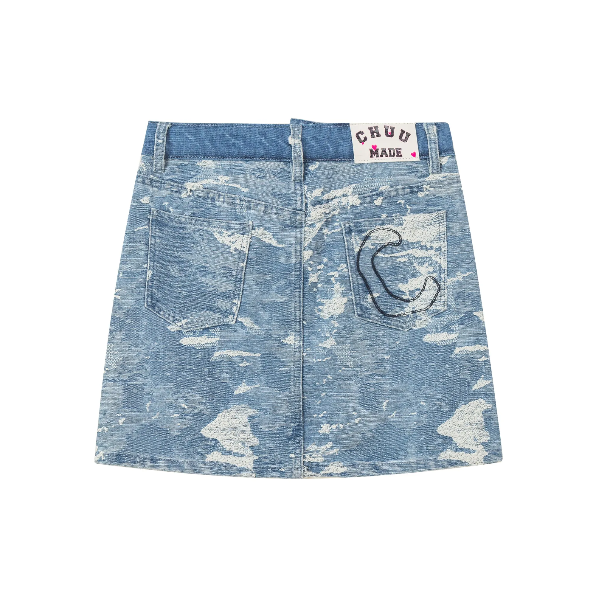 Washed Denim Unbalanced Mini Skirt