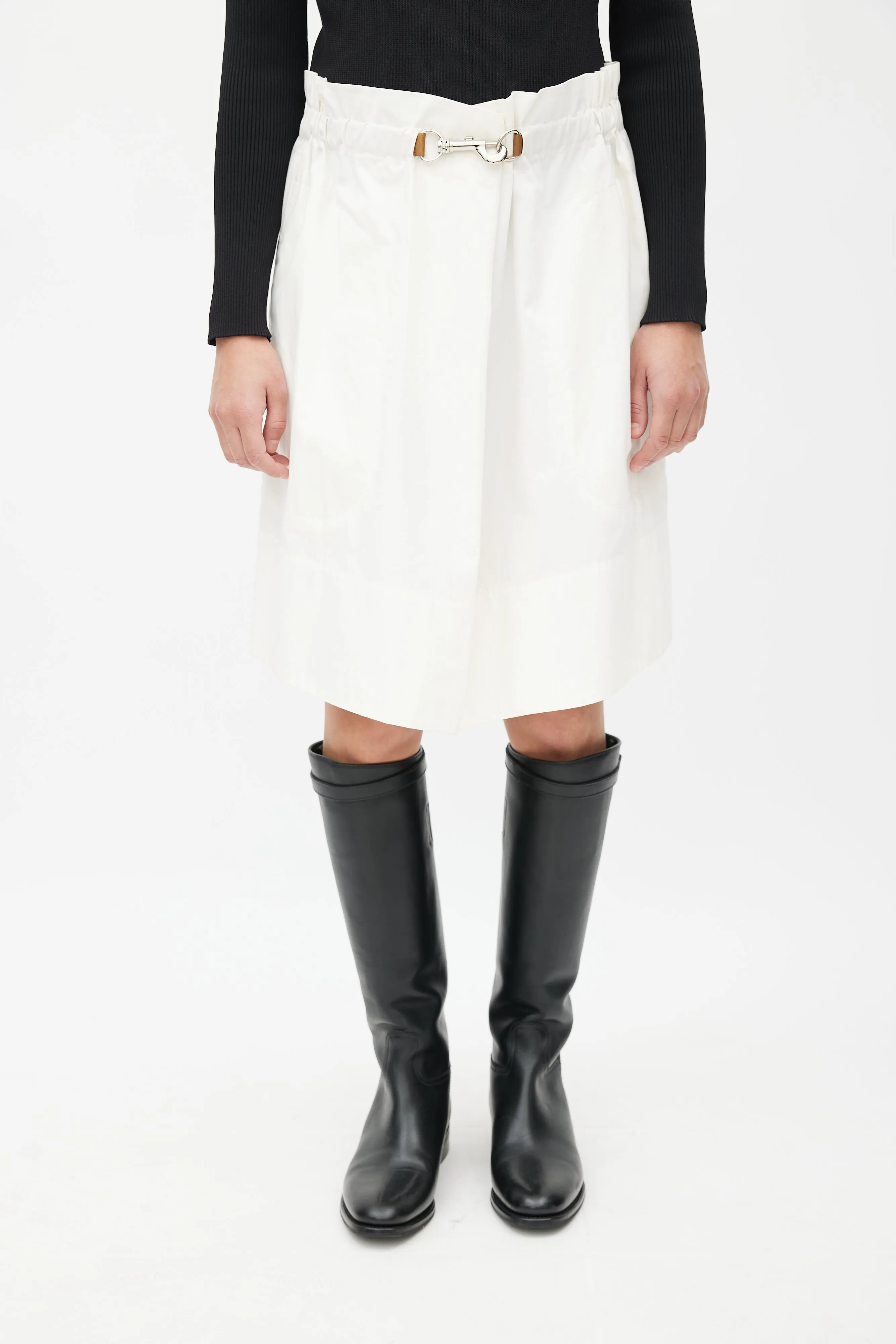 White Flared Clasp Skirt