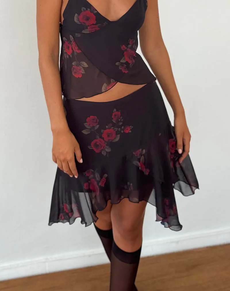 Winona Mini Skirt in Vintage Roses Black