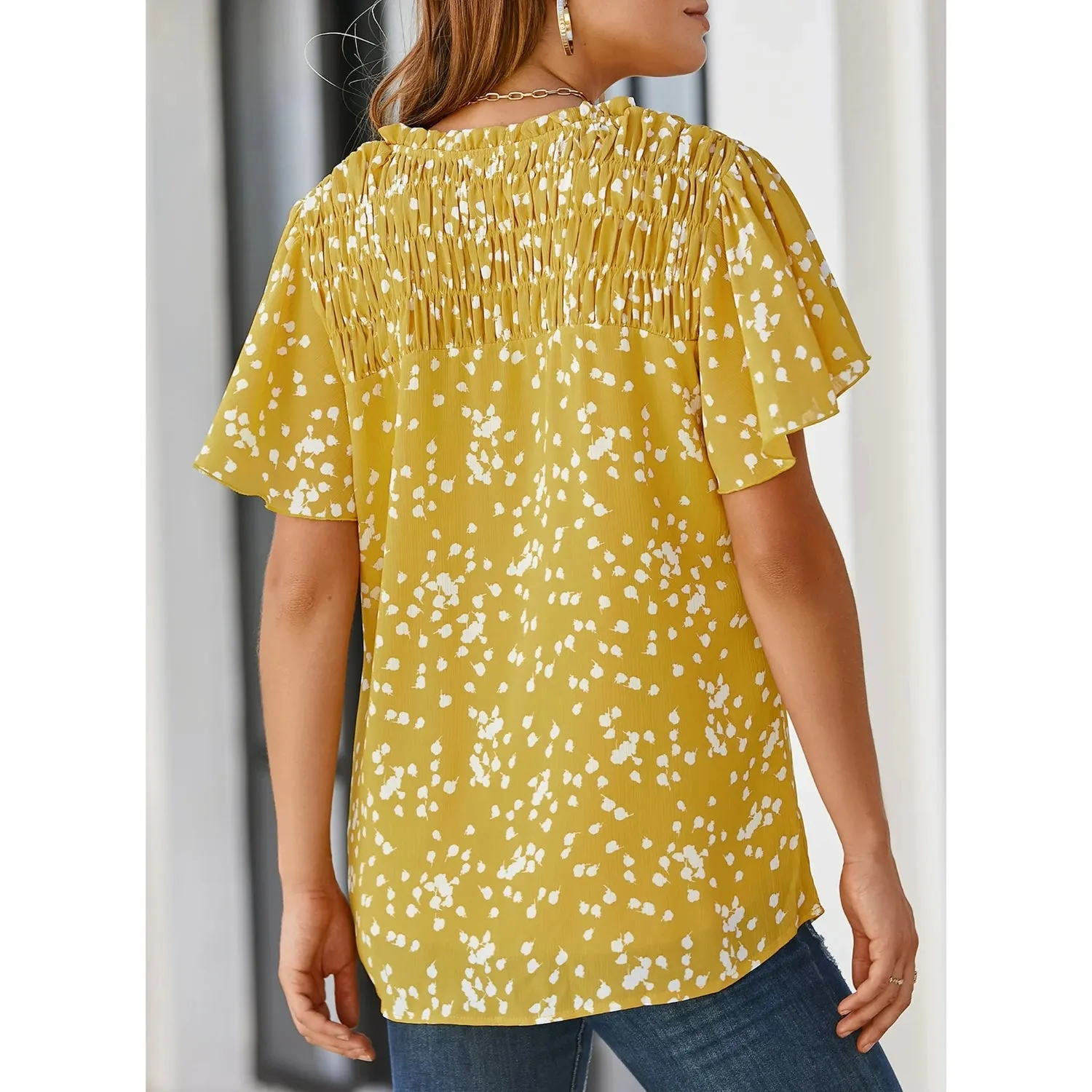 Women's Fashion Short Sleeve V-Neck Chiffon Blouse