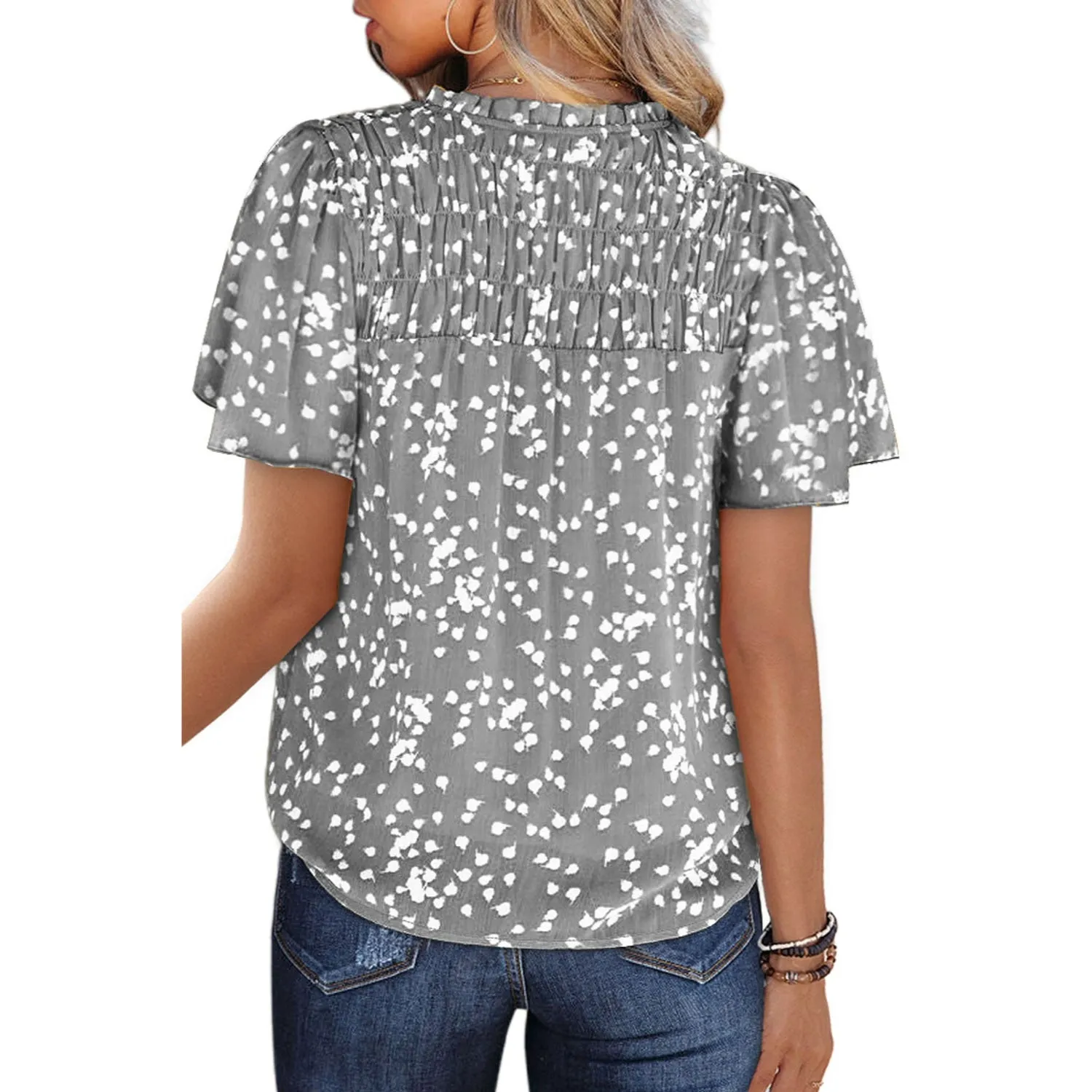 Women's Fashion Short Sleeve V-Neck Chiffon Blouse