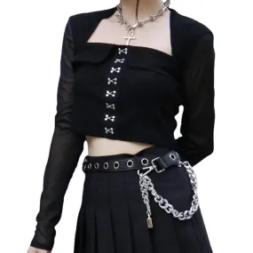 Women's Punk Square Collar Long Sleeved Mesh Crop Tops