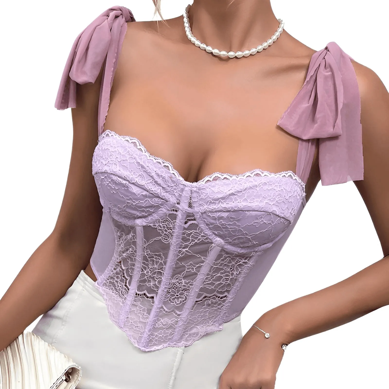 Women's Purple Lace Corset Crop Top