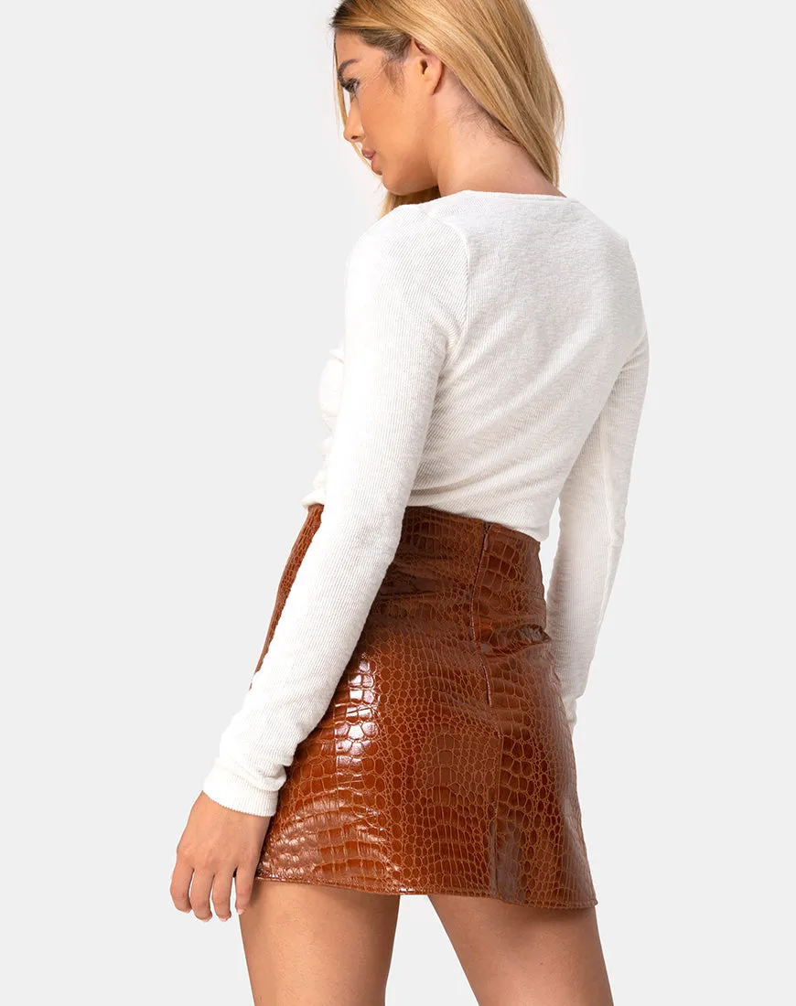 Wren Mini Skirt in PU Croco Brown