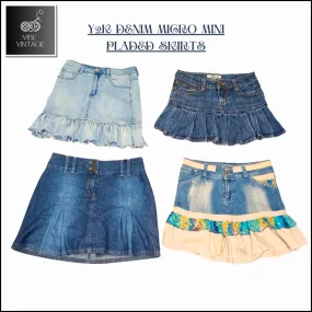 Y2K DENIM MICRO MINI PLADED SKIRTS - 10 PCS